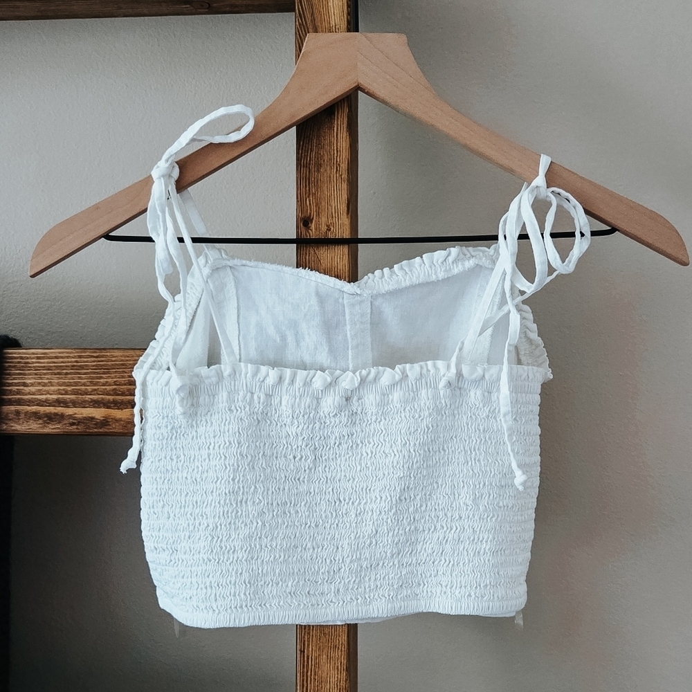 3/$20 Aerie White Smocked Tie-Strap Crop Cami (Size S) - Picture 4 of 4